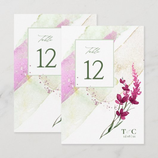 Wilde bloem Wedingstabel nummer Fuchsia ID954 Kaart (Voorkant / Achterkant)