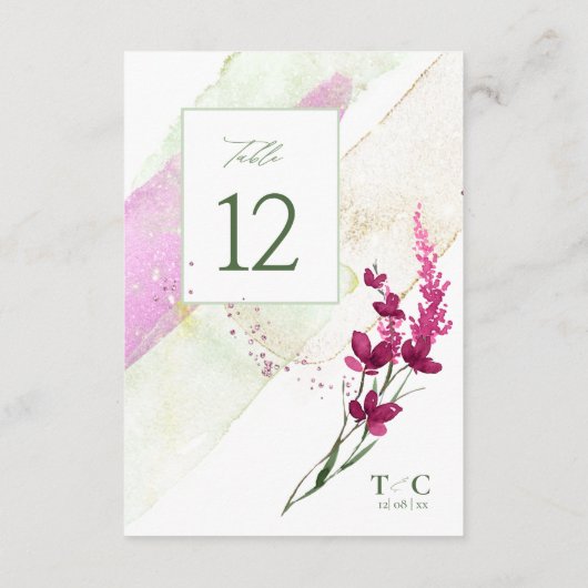 Wilde bloem Wedingstabel nummer Fuchsia ID954 Kaart (Achterkant)
