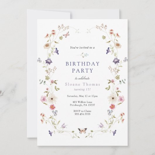 Wilde bloem weide Wreatday Birthday Kaart (Voorkant)