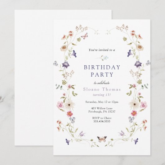 Wilde bloem weide Wreatday Birthday Kaart (Voorkant / Achterkant)