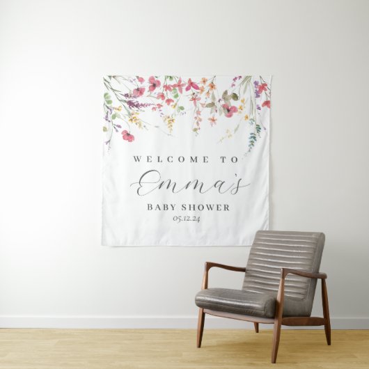 Wilde bloem-welkomstteken, poster van wilde bloeme wandkleed (In situ)