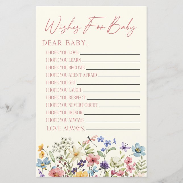 Wilde Bloem Wensen Voor Baby Shower Spel (Voorkant)