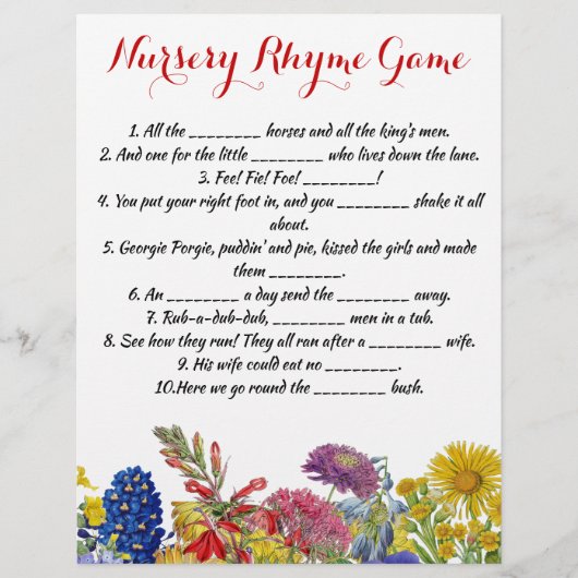 Wilde bloem Whimsical Floral Baby shower Game Flyer (Voorkant)