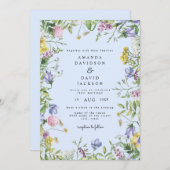 Wilde bloem Whimsical Garden Blue Rustic Wedding Kaart (Voorkant / Achterkant)
