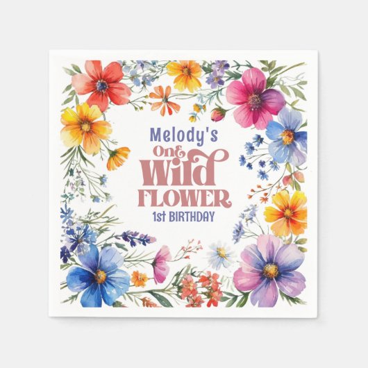 Wilde bloem Wilde 1e verjaardag Servetten (Voorkant)