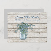 wilde bloem , witgewassen hout , bruiloft frans la aankondigingskaart (Voorkant / Achterkant)