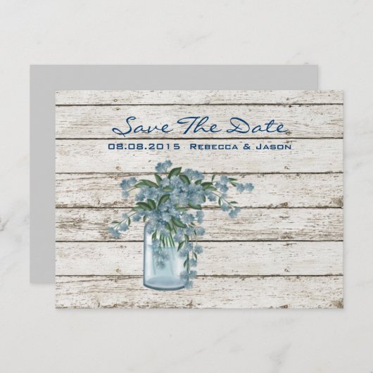 wilde bloem , witgewassen hout , bruiloft frans la aankondigingskaart (Voorkant / Achterkant)