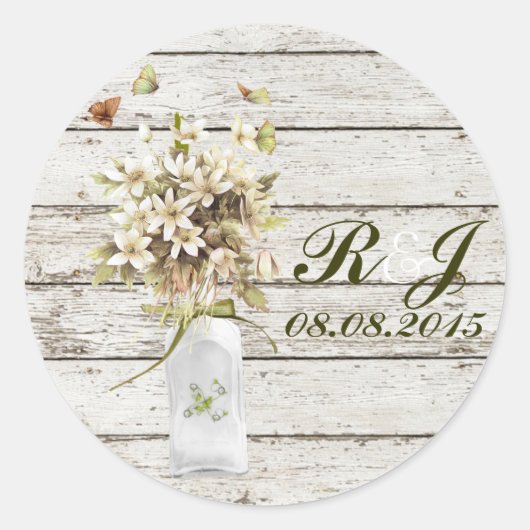 wilde bloem , witgewassen hout , bruiloft frans la ronde sticker (Voorkant)