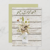 wilde bloem , witgewassen hout , bruiloft frans la uitnodiging briefkaart (Voorkant / Achterkant)
