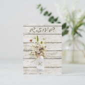 wilde bloem , witgewassen hout , bruiloft frans la uitnodiging briefkaart (Staand voorkant)