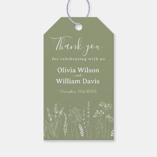 Wilde Bloem Witte Bloemige Bedankt Trouw Geschenk  Cadeaulabel (Voorkant)