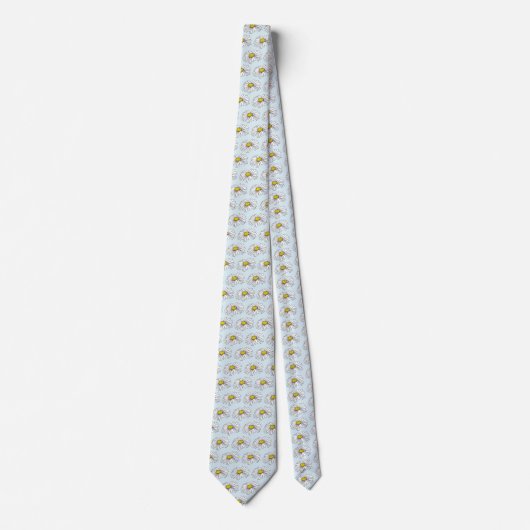 Wilde bloem Witte Madelief Blauw Stropdas (Voorkant)