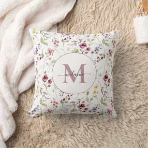 Wilde bloem witte mauve monogram cadeau worp kusse kussen