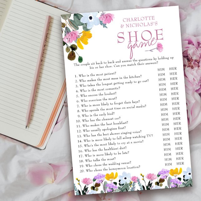 Wilde bloem Wondenweddenschappen Schoelspel (Wedding Shower Shoe Game Card from my Wildflower Lawn Collection.
)