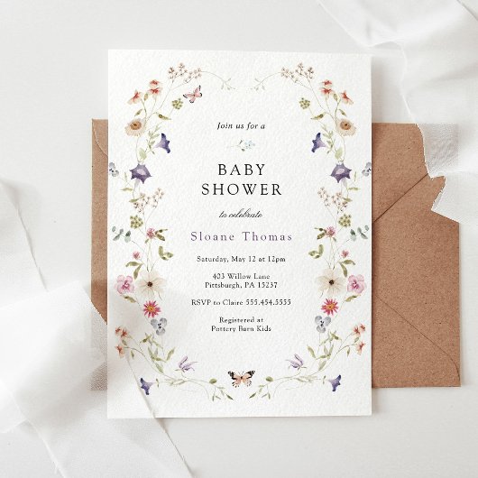 Wilde bloem Wreator Baby shower Invitation Kaart