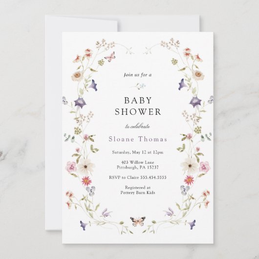 Wilde bloem Wreator Baby shower Invitation Kaart (Voorkant)