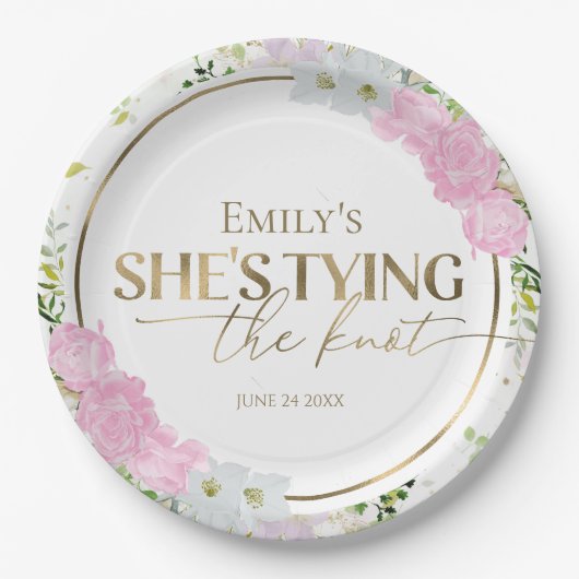 Wilde bloem Ze gaat trouwen Bruidsfeestje Papieren Bordje (Voorkant)