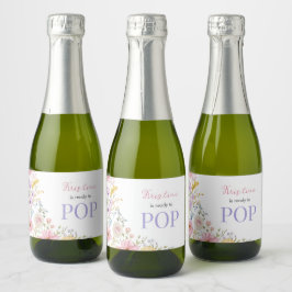 Wilde bloem Ze is klaar om te bevallen Baby Meisje Sparkling Wijnetiket