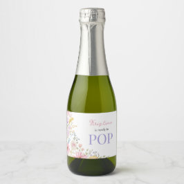 Wilde bloem Ze is klaar om te bevallen Baby Meisje Sparkling Wijnetiket