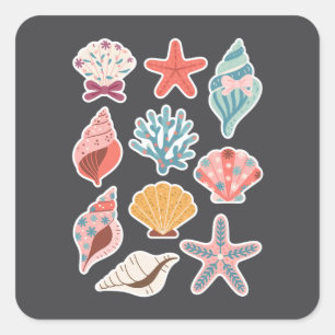Wilde Bloem Zeeschelp Kokkel Zomer Vibe Bloemig St Vierkante Sticker
