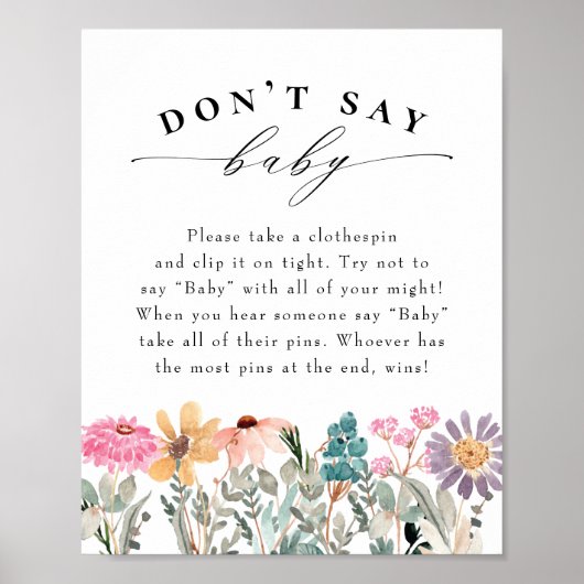 Wilde bloem "Zeg geen Baby" Baby shower Game Poster (Voorkant)