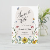 Wilde bloem Zonnebloem Vlinders Bewaar de datum Save The Date (Staand voorkant)