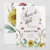 Wilde bloem Zonnebloem Vlinders Bewaar de datum Save The Date (Voorkant / Achterkant)