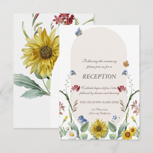 wilde bloem zonnebloem vlinders bruiloft kaart (Voorkant / Achterkant)