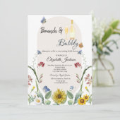 Wilde bloem Zonnebloem Vlinders Brunch & Bubbels Kaart (Staand voorkant)