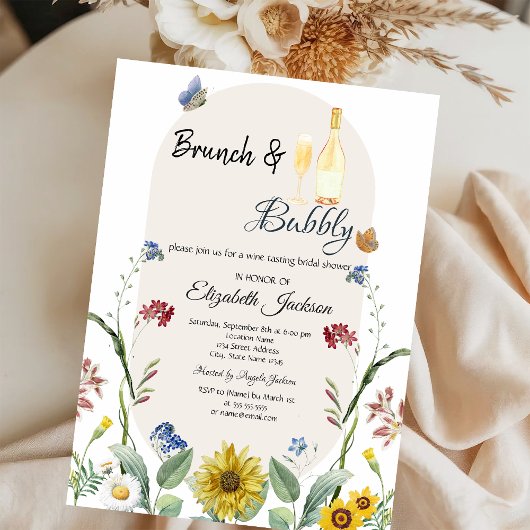 Wilde bloem Zonnebloem Vlinders Brunch & Bubbels Kaart