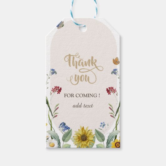 Wilde bloem zonnebloem vlinders cadeaulabel (Voorkant)
