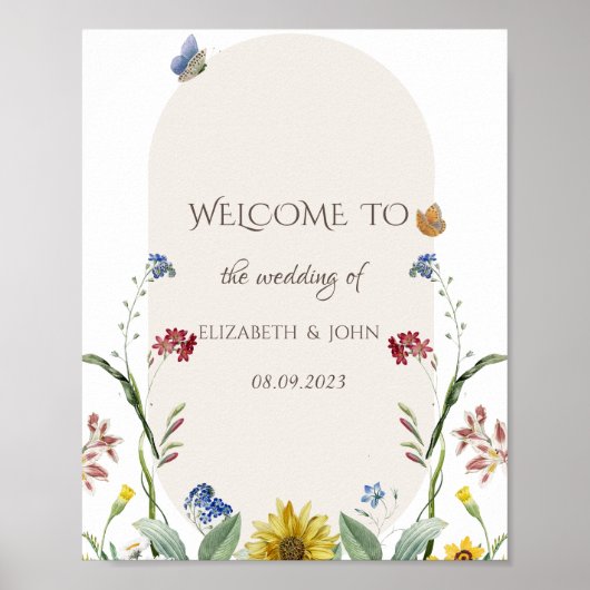 Wilde bloem zonnebloem vlinders poster (Voorkant)