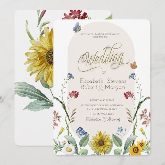 Wilde bloem zonnebloem vlinders Trouw Kaart (Voorkant / Achterkant)