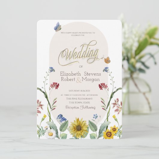 Wilde bloem zonnebloem vlinders Trouw Kaart (Staand voorkant)