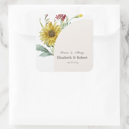 Wilde bloem zonnebloem vlinders vierkante sticker (Tas)