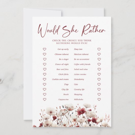 Wilde bloem zou ze liever Vrijgezellenfeest spelen Kaart (Voorkant)