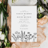 Wilde bloem Zwart-wit Elegant Wedding Kaart