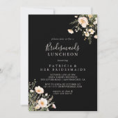 Wilde bloem Zwarte Bruidsmeisjes Luncheon Borrel Kaart (Voorkant)