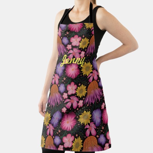 Wilde bloem Zwarte Floral Aangepast Schort (Insitu)