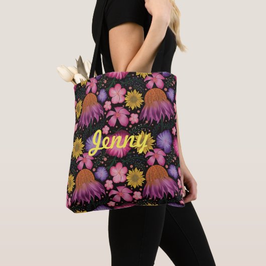 Wilde bloem Zwarte Floral Aangepaste Canvas tas (Dichtbij)