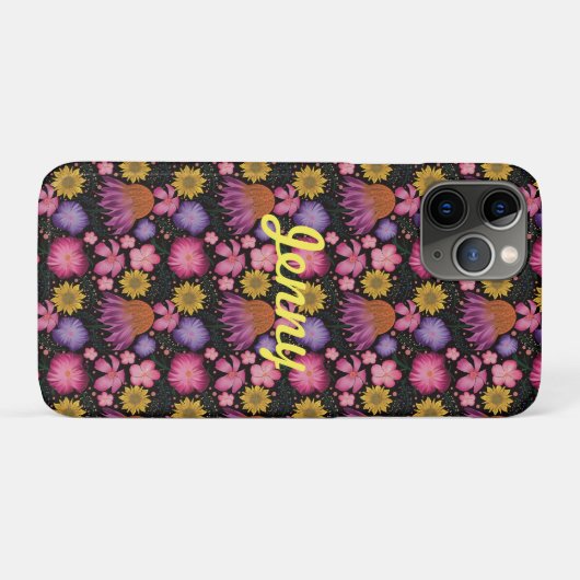 Wilde bloem Zwarte Floral Gepersonaliseerd Case-Mate iPhone Case (Achterkant (horizontaal))