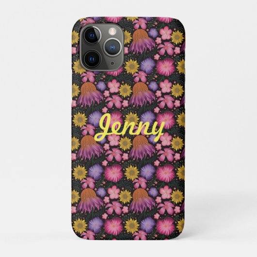 Wilde bloem Zwarte Floral Gepersonaliseerd Case-Mate iPhone Case (Achterkant)