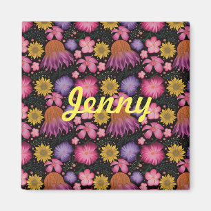 Wilde bloem Zwarte Floral Gepersonaliseerd Magneet