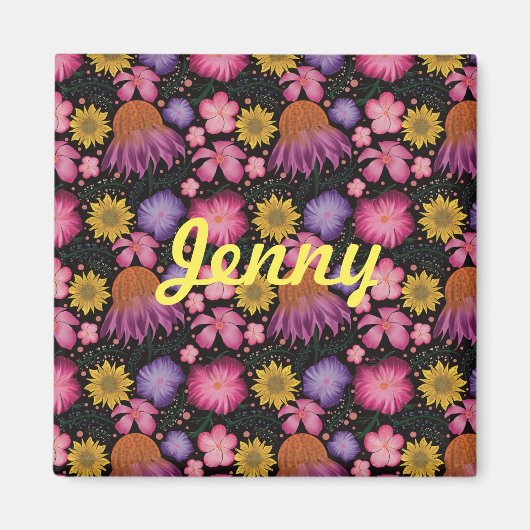 Wilde bloem Zwarte Floral Gepersonaliseerd Magneet (Voorkant)