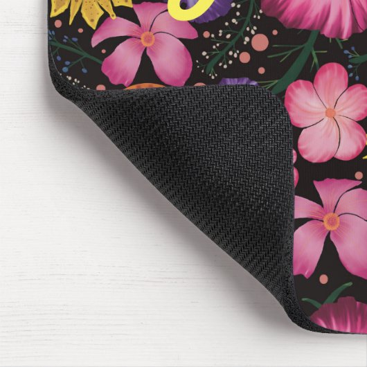 Wilde bloem Zwarte Floral Gepersonaliseerd Muismat (Hoek)