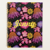 Wilde bloem Zwarte Floral Gepersonaliseerd Planner (Voorkant)