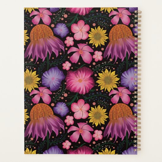 Wilde bloem Zwarte Floral Gepersonaliseerd Planner (Achterkant)
