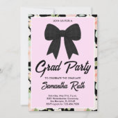Wilde Bloem Zwarte Gingham Strik Afstudeerfeest Kaart (Voorkant)