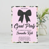 Wilde Bloem Zwarte Gingham Strik Afstudeerfeest Kaart (Staand voorkant)