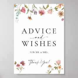Wilde bloemadvies en wenst bruiloft poster